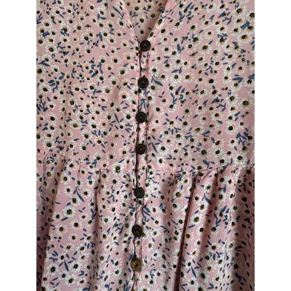 Romwe Pink Floral Ruffle Button Front Short Sleeve Mini Dress Women Size S - Picture 3 of 12